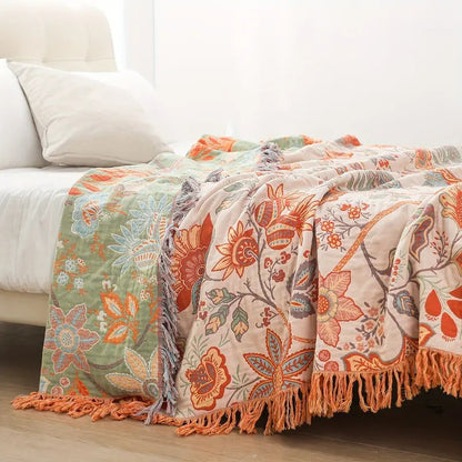 Natural Floral Soft Cotton Throw Blanket