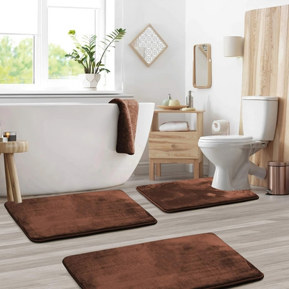 Premium Bath Mat Set Plush Non Slip Memory Foam