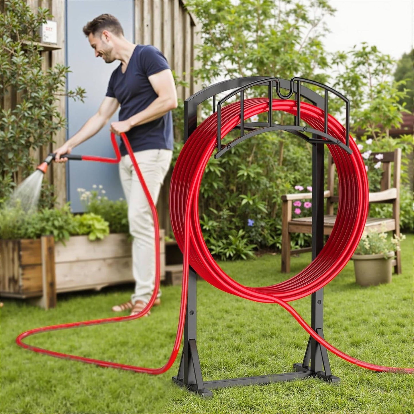 Sturdy Hose Reel Holds 151ft Heavy Duty Garden Hose - Luxicro