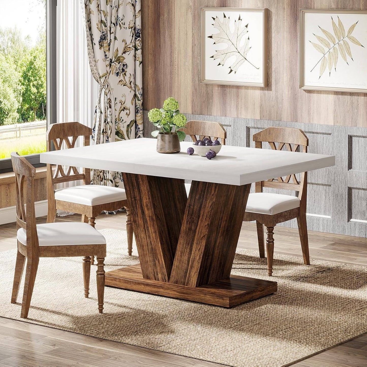 Country Style Wooden Dining Table Set for 6 - Luxicro