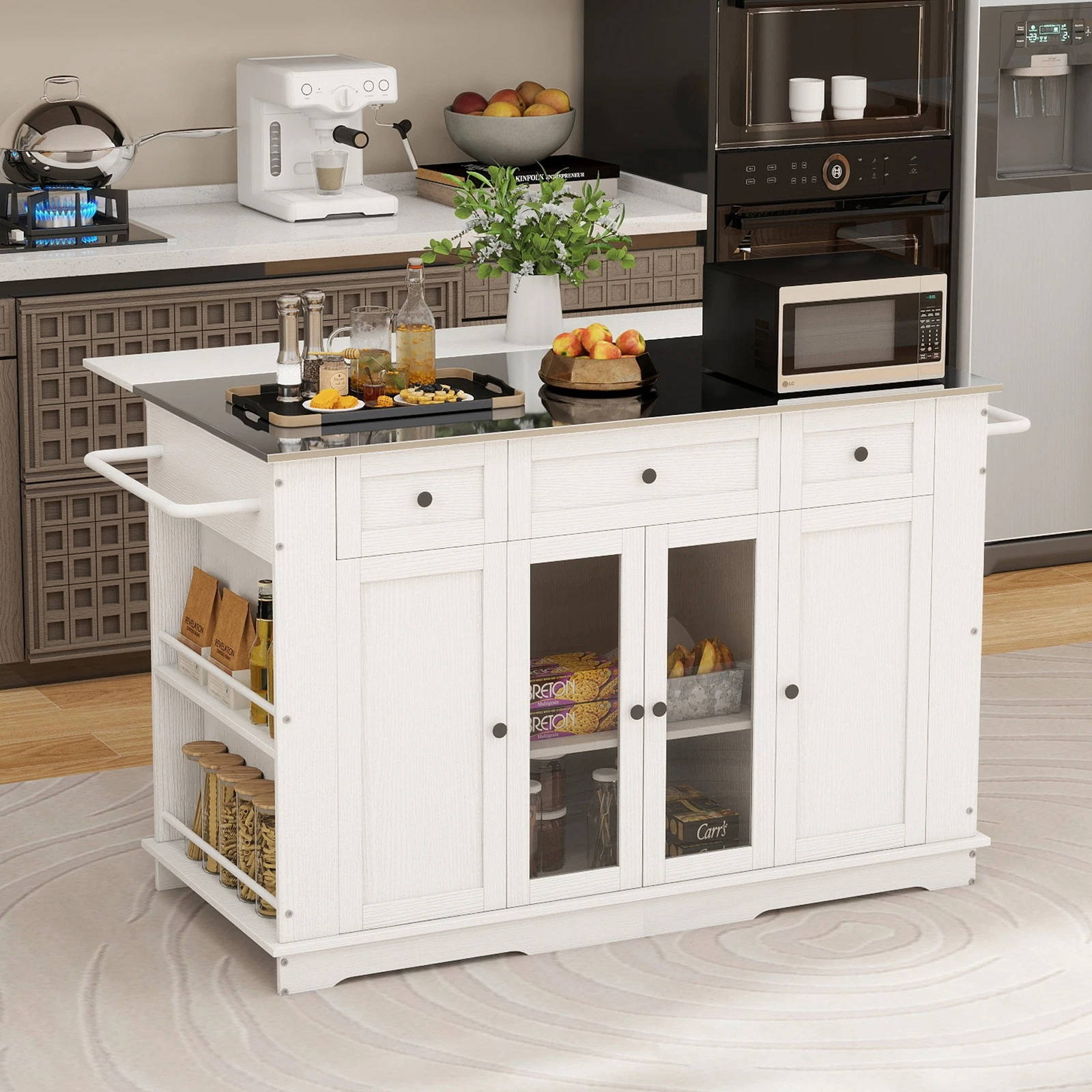 Big Kitchen Cart with Storage and Wheels - Luxicro