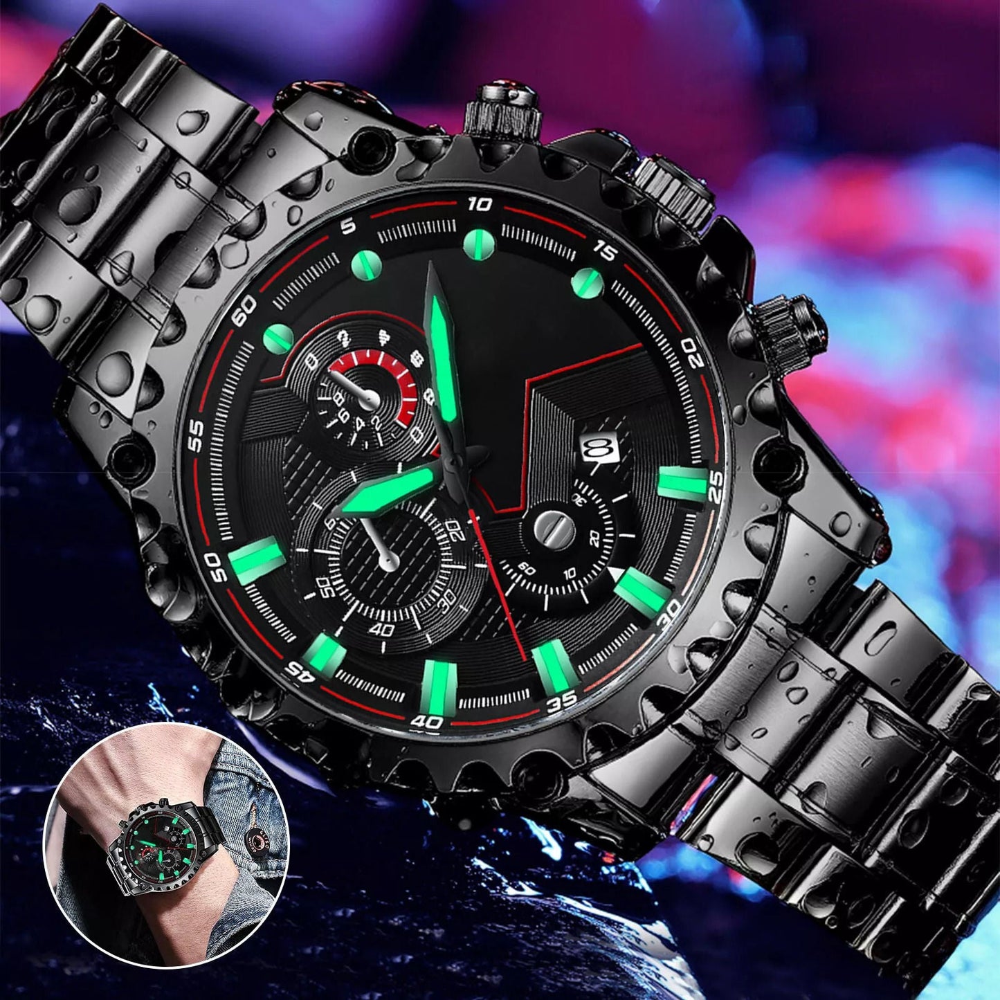 Durable Black Sports Water Resistant Watch - Luxicro