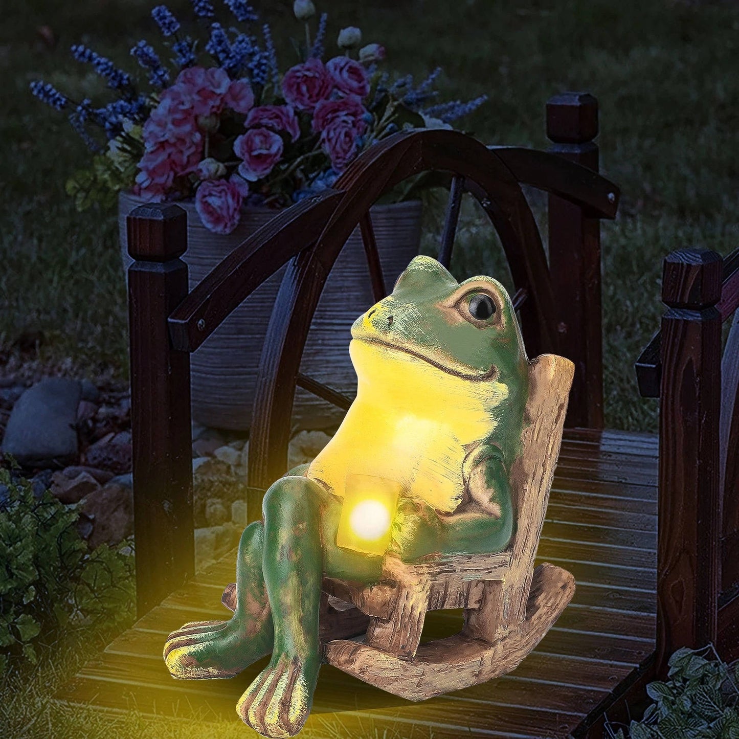 Colorful Solar Powered Frog Sculpture - Luxicro