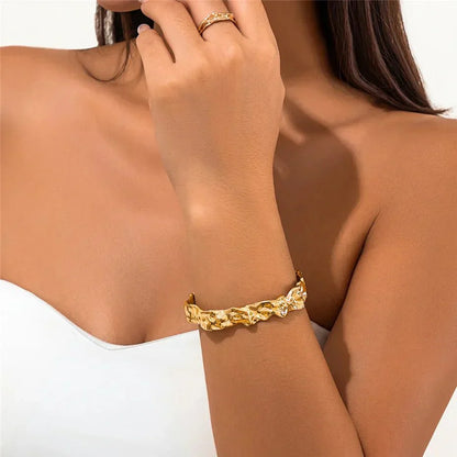 Natural Textured Stone Bangle Bracelet - Luxicro