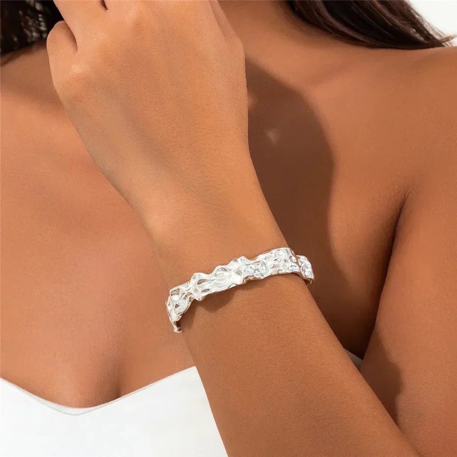 Natural Textured Stone Bangle Bracelet