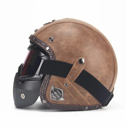Classic Open Face Bike Helmet With Goggles Shield