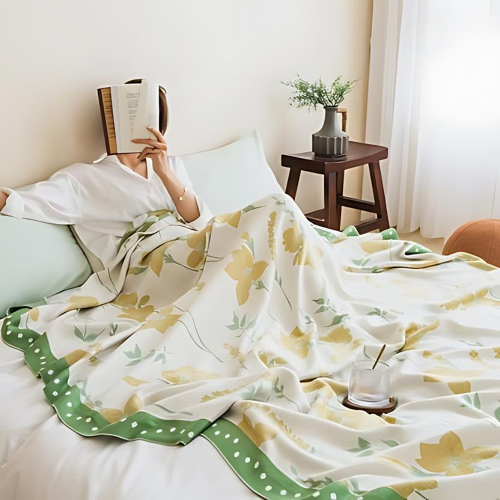 Green Floral Breathable Throw Blanket - Luxicro