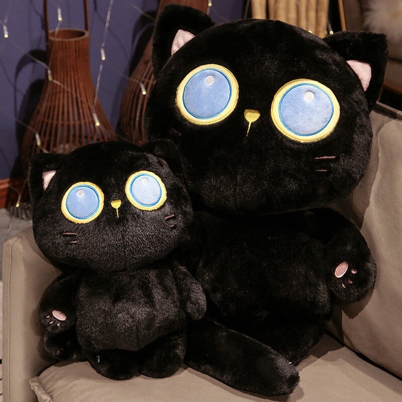Adorable Big Eyed Black Cat Soft Toy