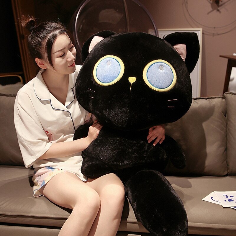 Adorable Big Eyed Black Cat Soft Toy