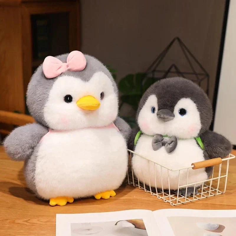 Cuddly Gray Penguin Toy with Mini Backpack