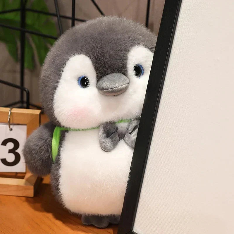 Cuddly Gray Penguin Toy with Mini Backpack