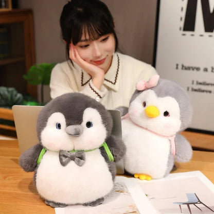 Cuddly Gray Penguin Toy with Mini Backpack