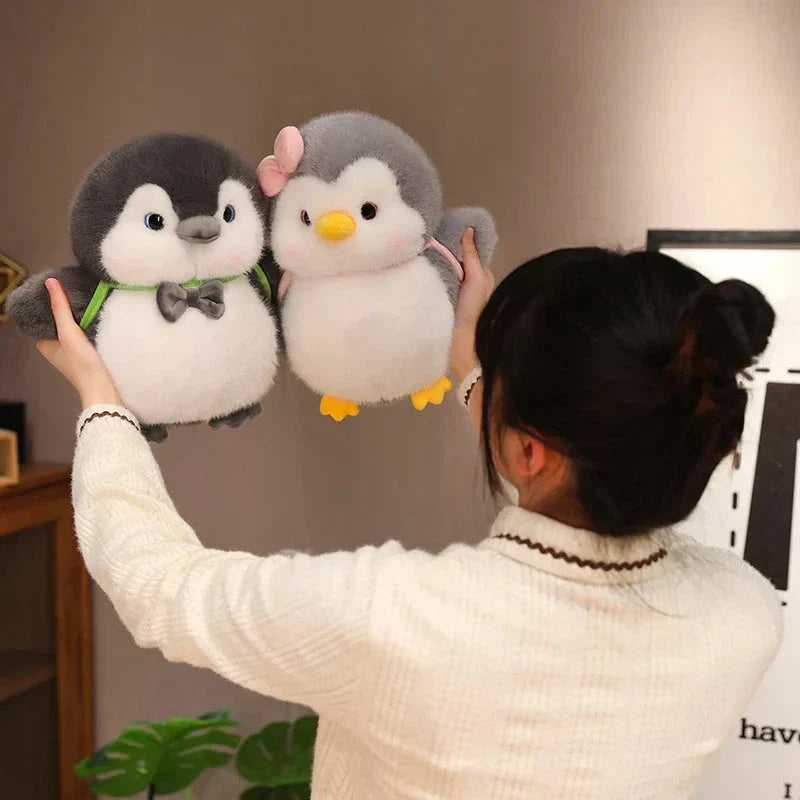 Cuddly Gray Penguin Toy with Mini Backpack - Luxicro