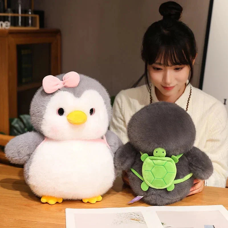 Cuddly Gray Penguin Toy with Mini Backpack