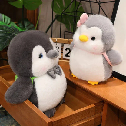 Cuddly Gray Penguin Toy with Mini Backpack