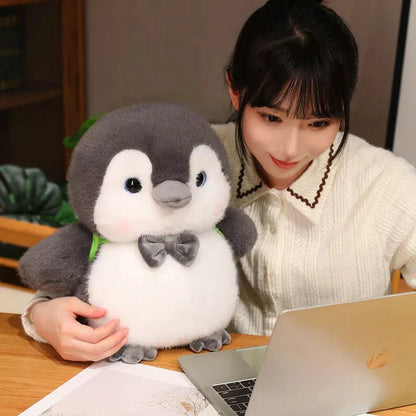Cuddly Gray Penguin Toy with Mini Backpack