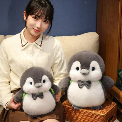 Cuddly Gray Penguin Toy with Mini Backpack