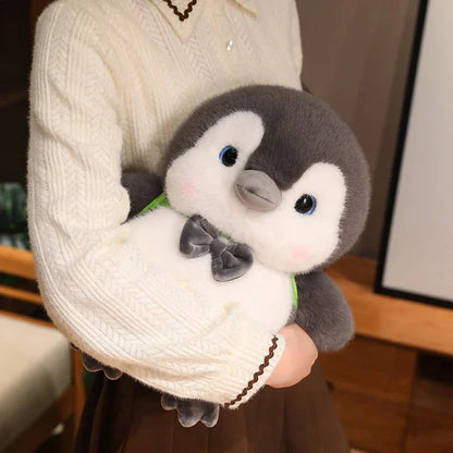 Cuddly Gray Penguin Toy with Mini Backpack