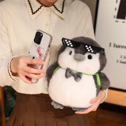 Cuddly Gray Penguin Toy with Mini Backpack