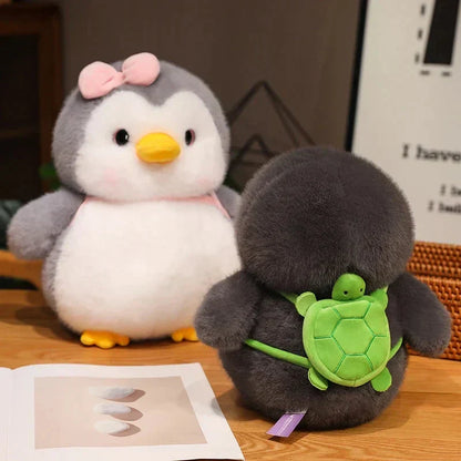 Cuddly Gray Penguin Toy with Mini Backpack