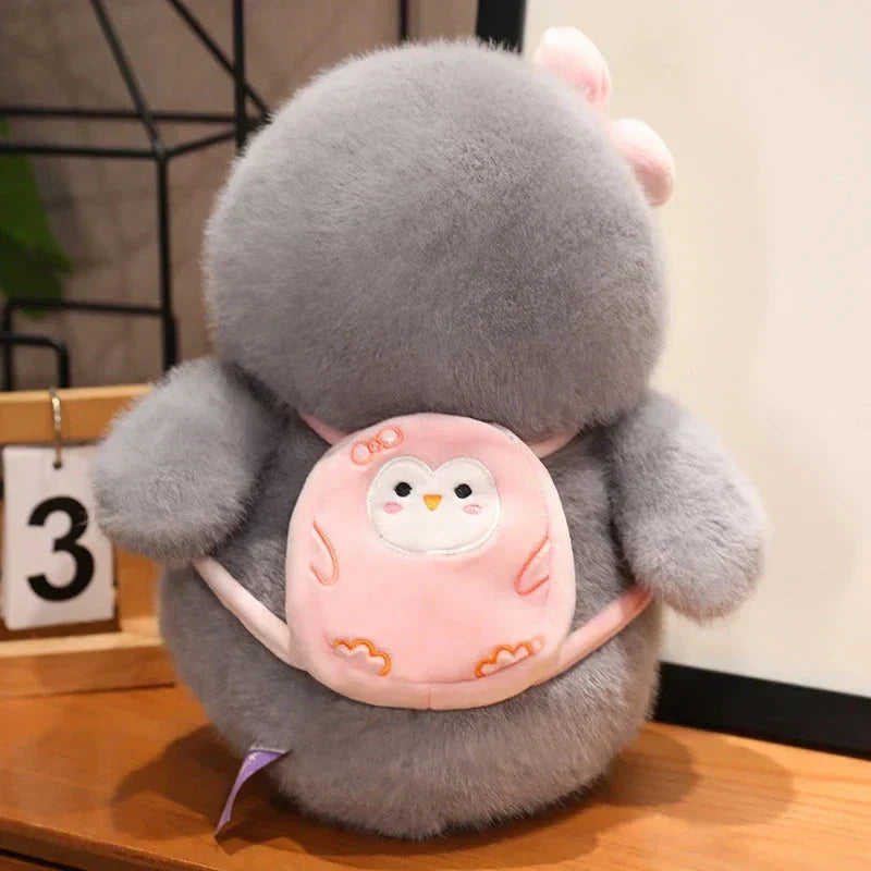 Cuddly Gray Penguin Toy with Mini Backpack