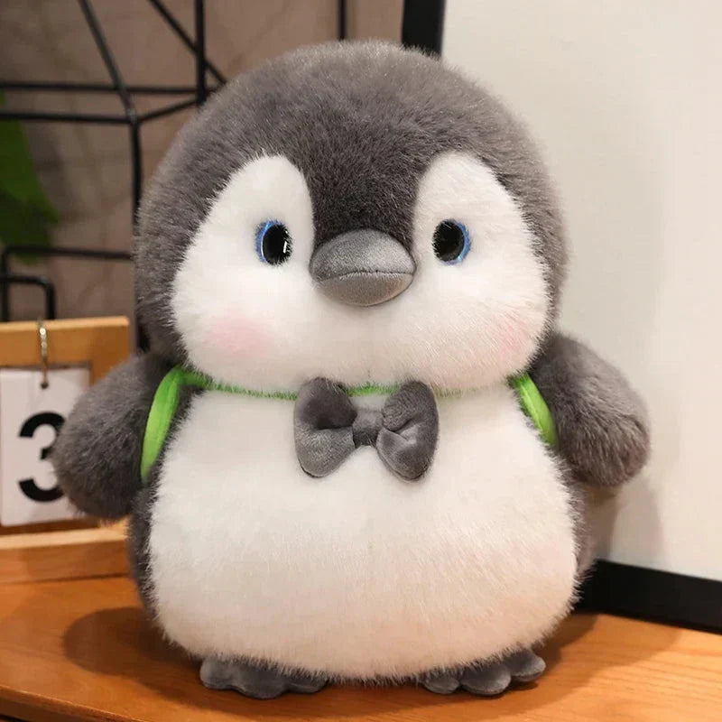 Cuddly Gray Penguin Toy with Mini Backpack