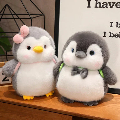 Cuddly Gray Penguin Toy with Mini Backpack