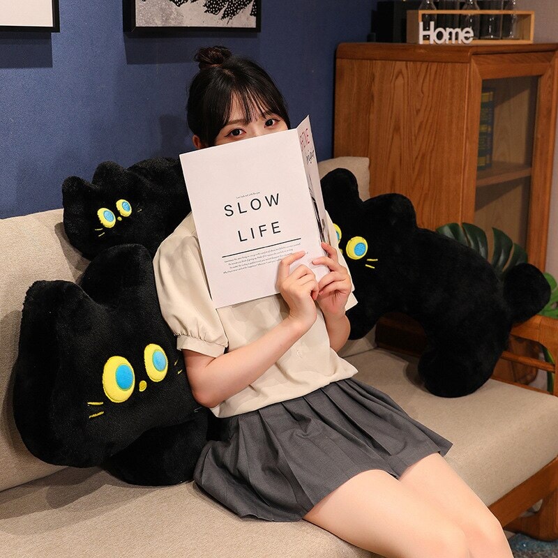Cuddly Black Kitten Soft Plush Pillow