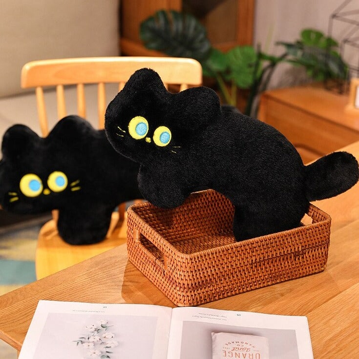 Cuddly Black Kitten Soft Plush Pillow