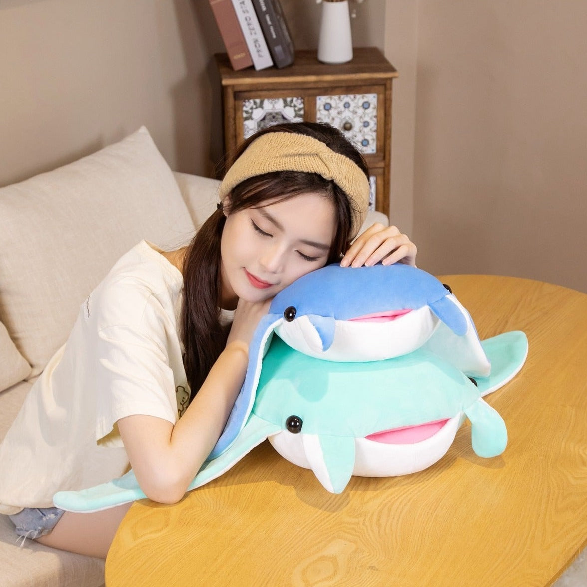 Adorable Ocean Blue Plush Manta Toy