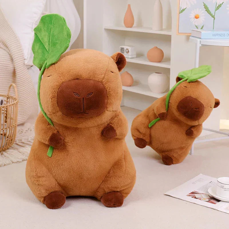 Cute Capybara Soft Plush Toy with Leaf