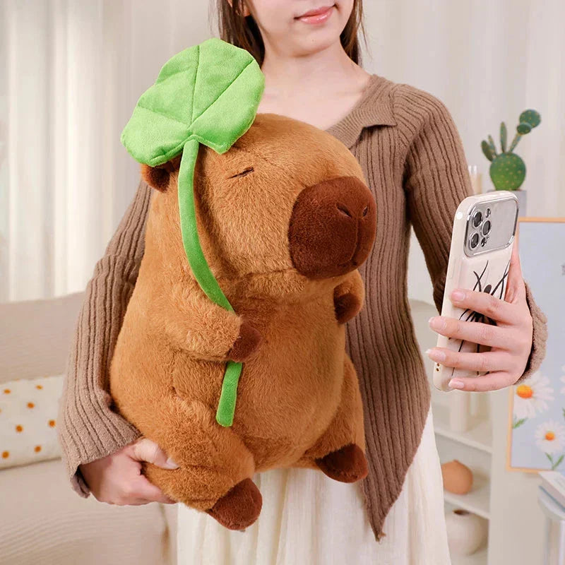 Cute Capybara Soft Plush Toy with Leaf