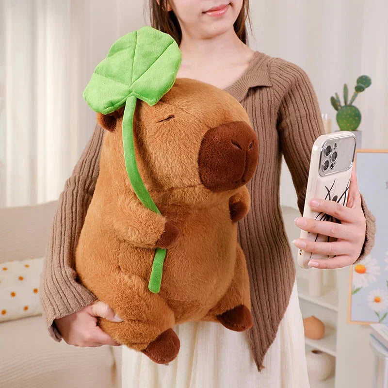 Adorable Plush Mouse Toy with Green Leaf