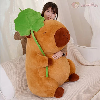 Cute Capybara Soft Plush Toy with Leaf