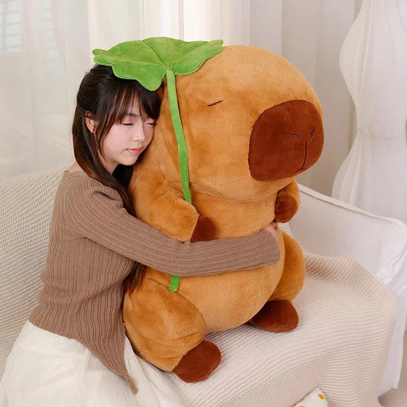 Cute Capybara Soft Plush Toy with Leaf
