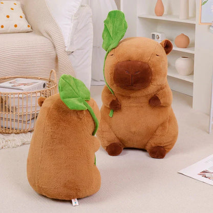 Cute Capybara Soft Plush Toy with Leaf