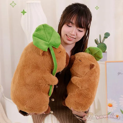 Cute Capybara Soft Plush Toy with Leaf