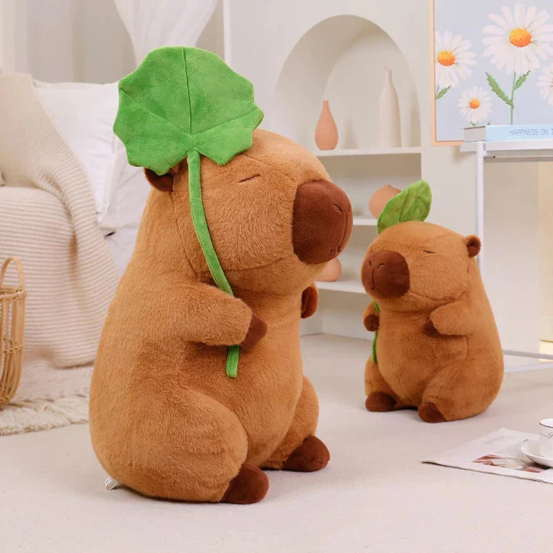 Cute Capybara Soft Plush Toy with Leaf