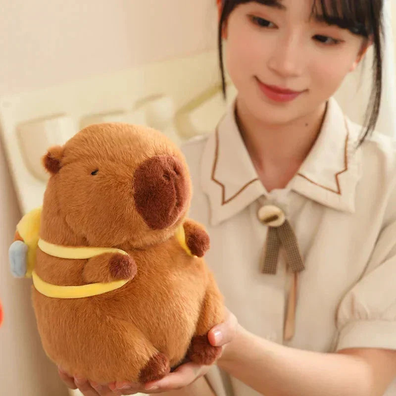 Adorable Stuffed Capybara with Small Backpack Figure
