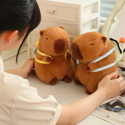 Adorable Stuffed Capybara with Small Backpack Figure