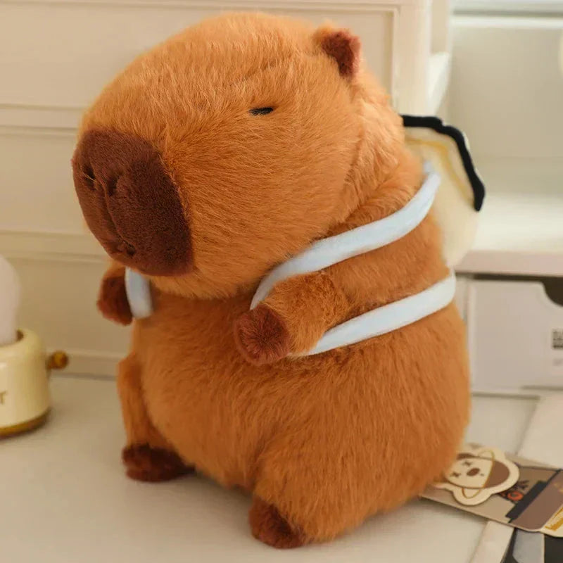 Adorable Stuffed Capybara with Small Backpack Figure