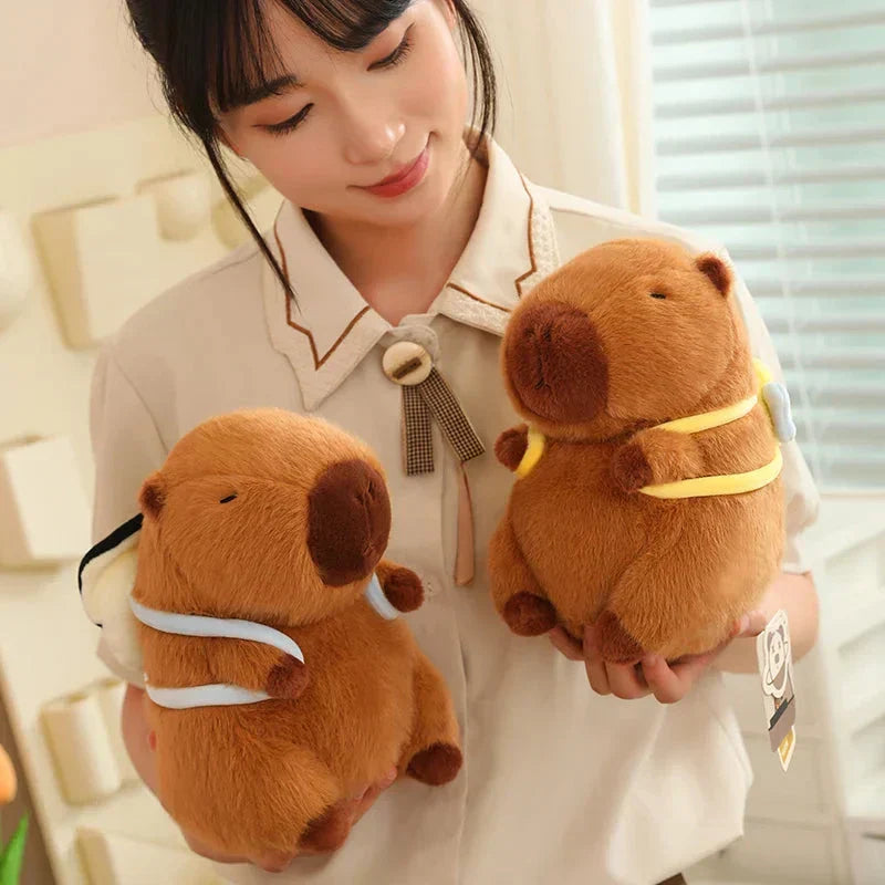 Adorable Stuffed Capybara with Small Backpack Figure