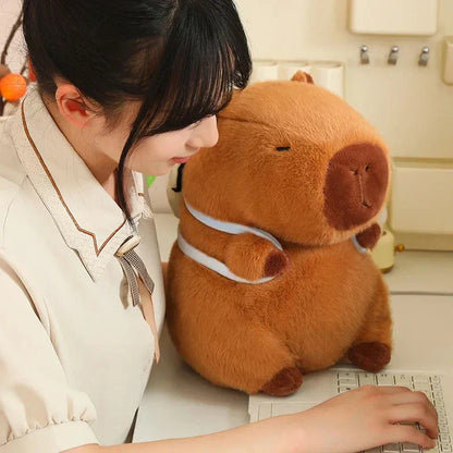 Adorable Stuffed Capybara with Small Backpack Figure