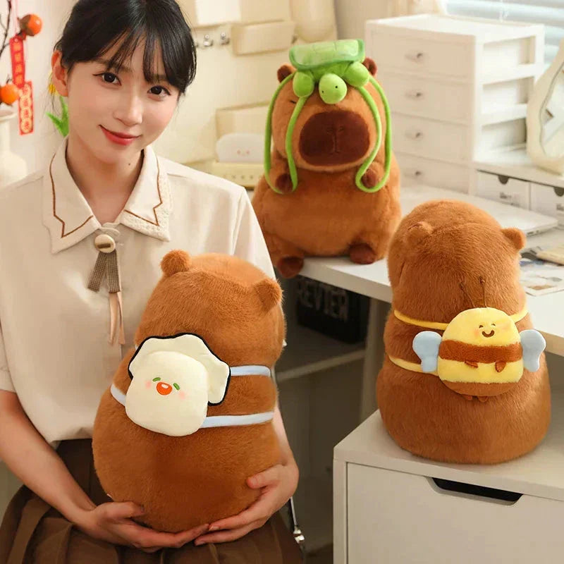 Adorable Stuffed Capybara with Small Backpack Figure