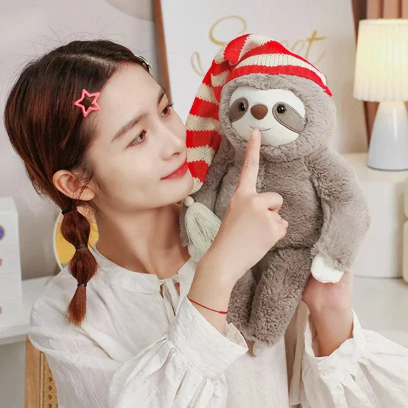 Adorable Sloth Soft Christmas Toy with Colorful Hat