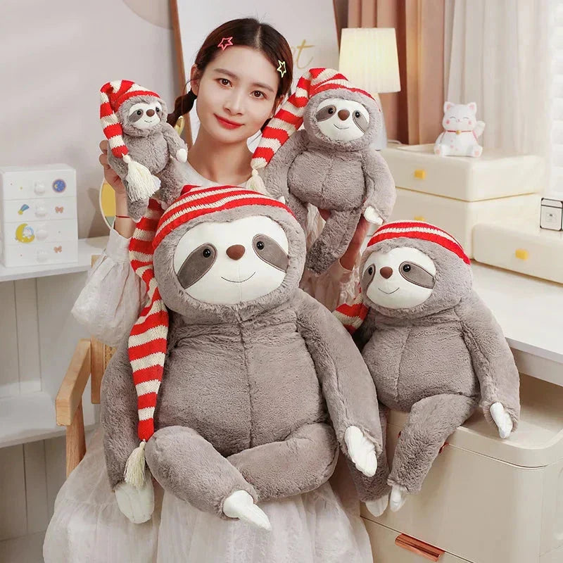 Adorable Sloth Soft Christmas Toy with Colorful Hat