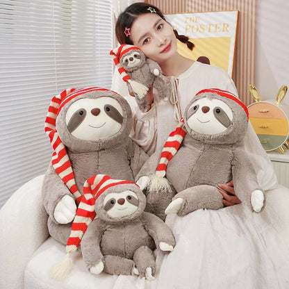 Adorable Sloth Soft Christmas Toy with Colorful Hat