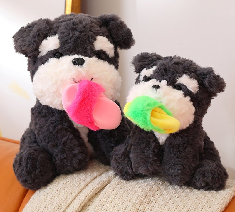Cute Black Puppy Slipper Plush Toy