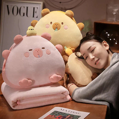 Adorable Stuffed Toy Pillow with Cozy Throw Blanket