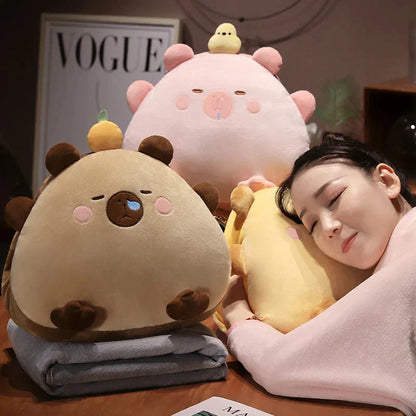 Adorable Stuffed Toy Pillow with Cozy Throw Blanket